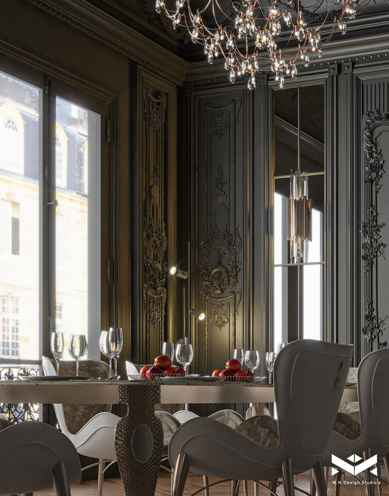 Classic Dining Room Design - Black design 3D model_12