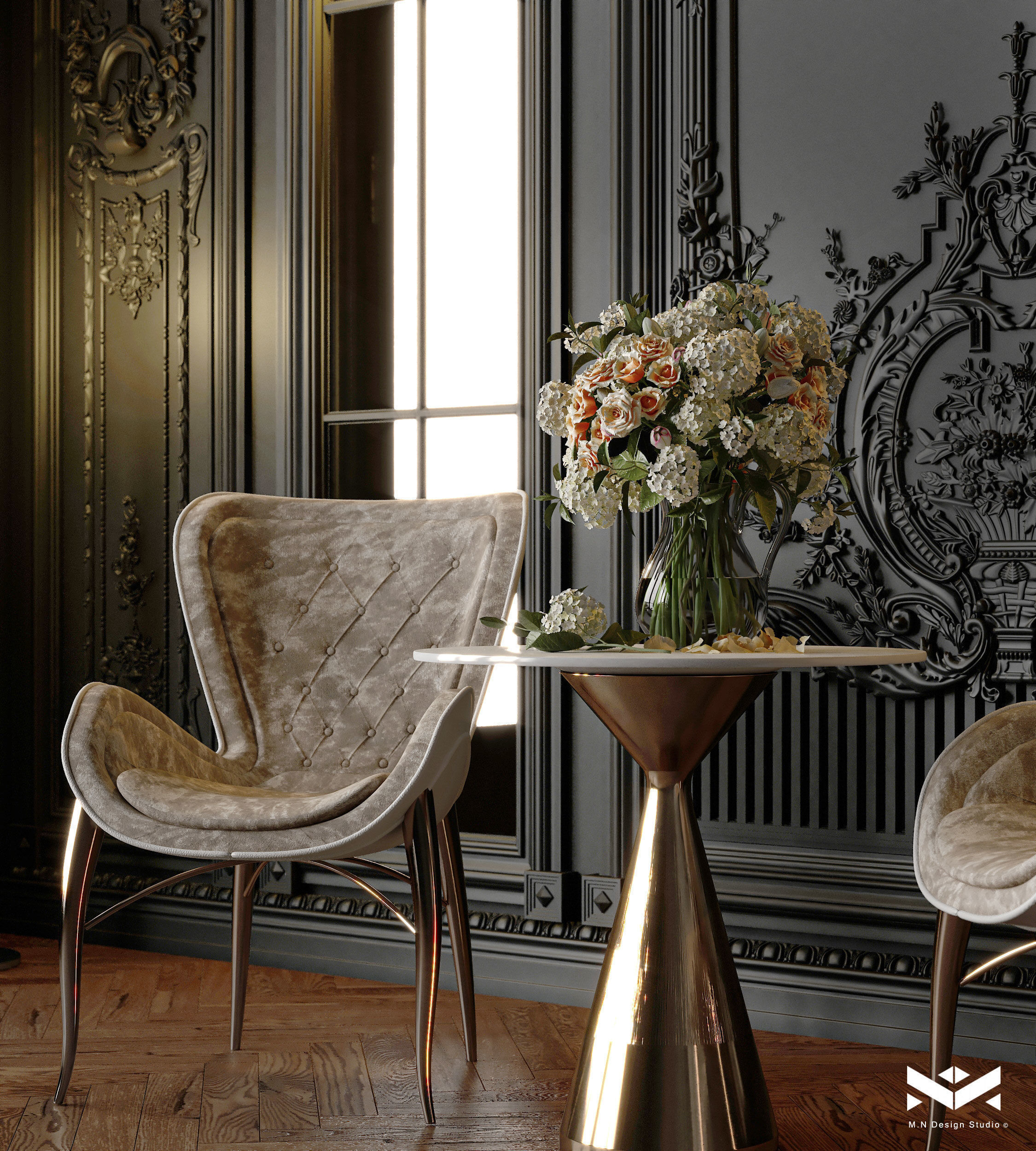 Classic Dining Room Design - Black design 3D model_2