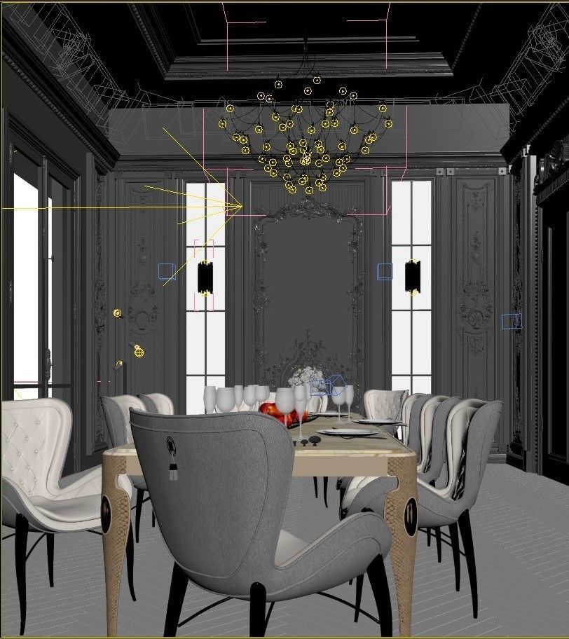 Classic Dining Room Design - Black design 3D model_1