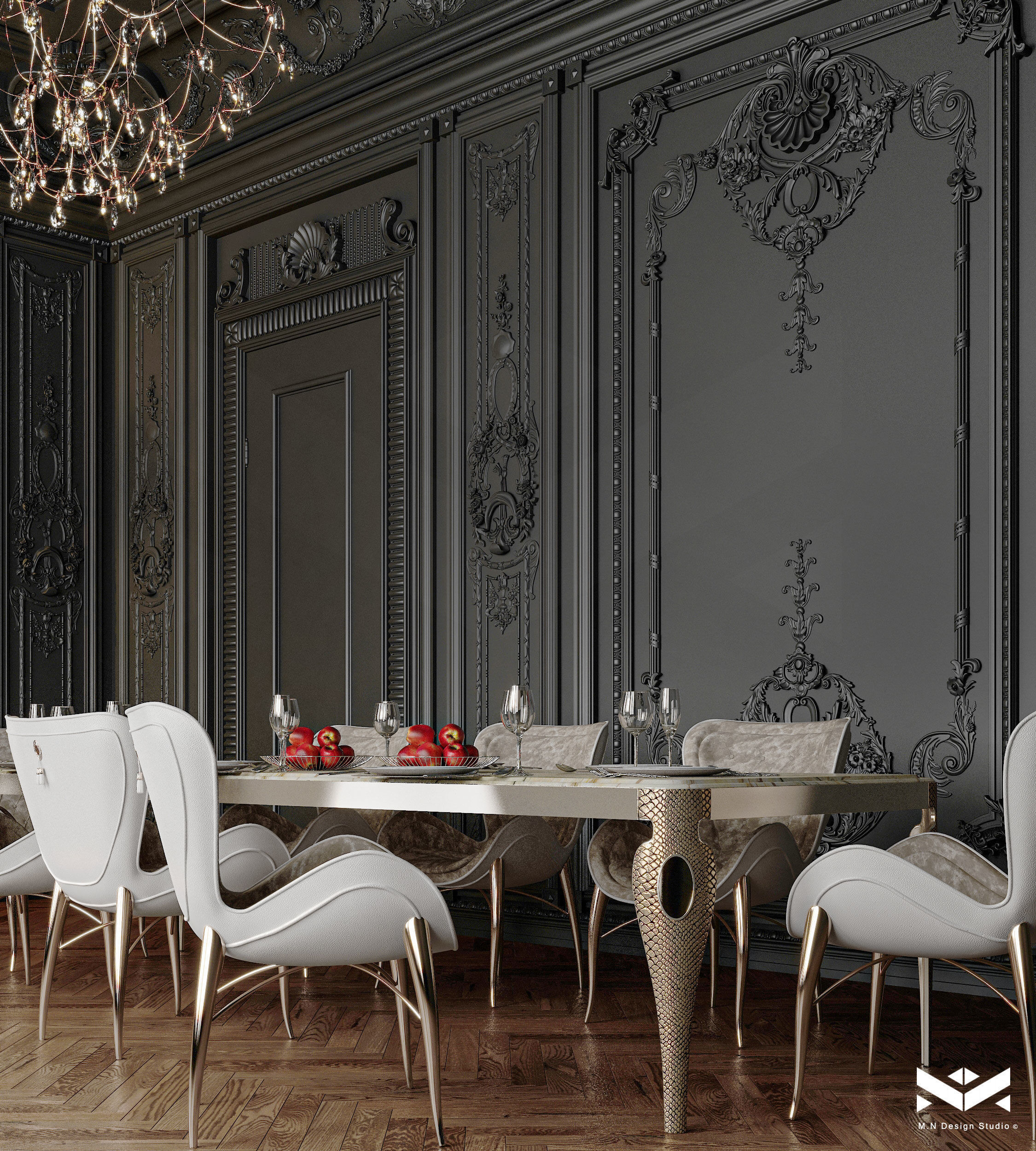 Classic Dining Room Design - Black design 3D model_6