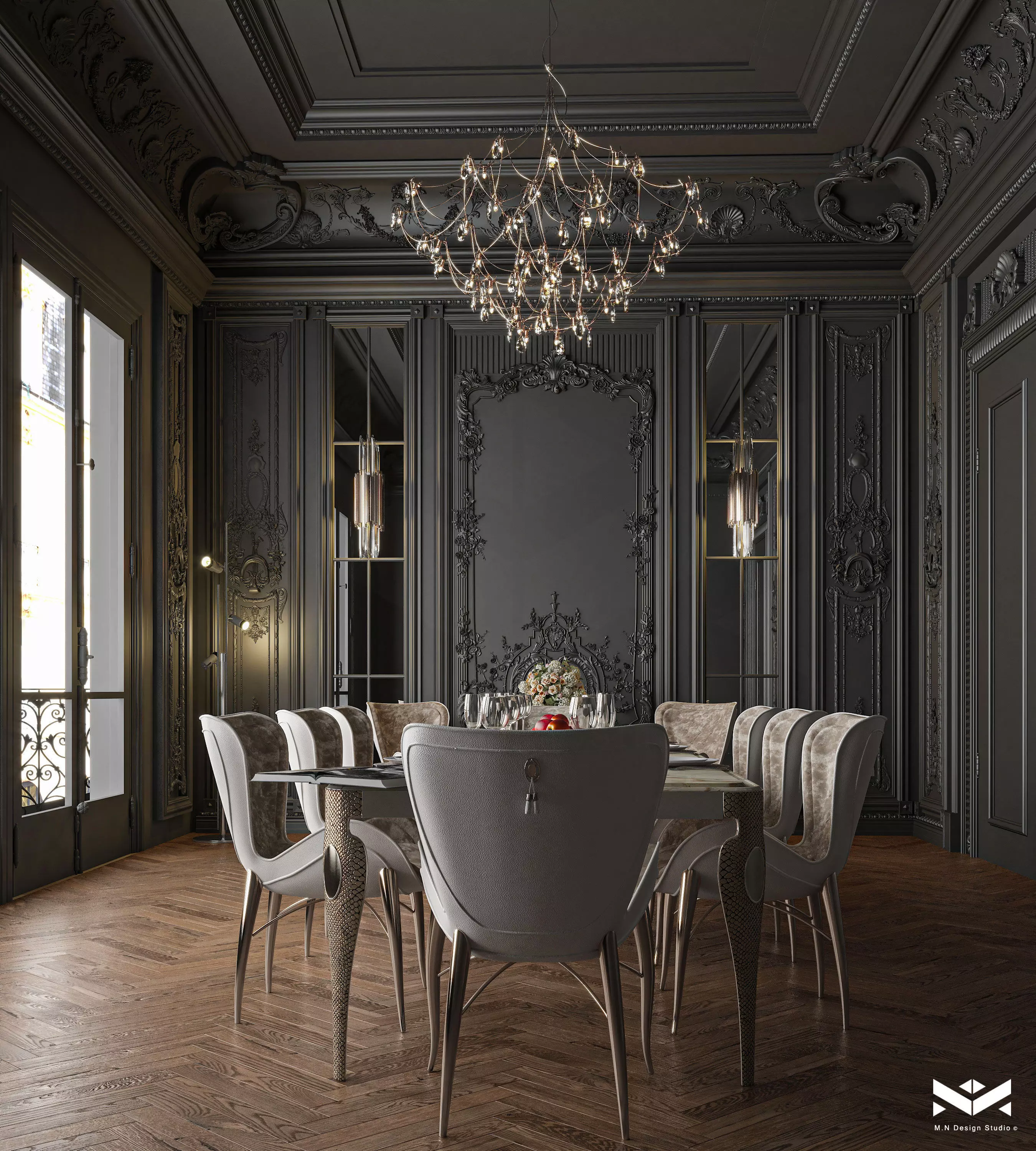 Classic Dining Room Design - Black design 3D model_0