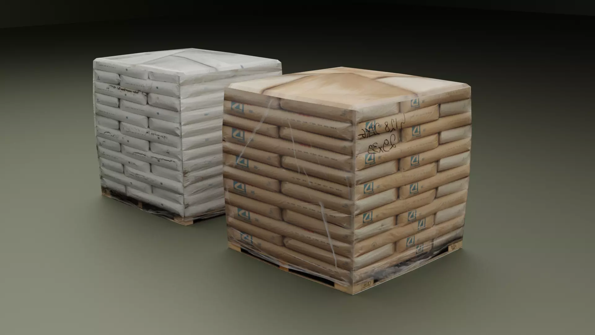Cement Bags On Pallet Low-poly 3D model_0