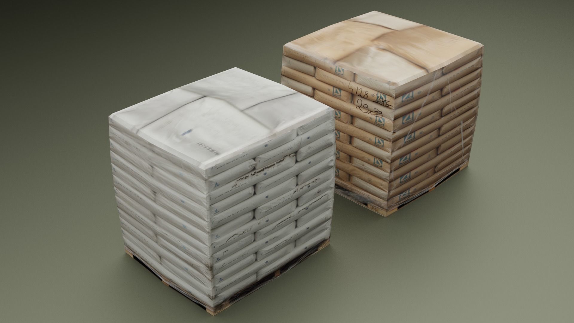 Cement Bags On Pallet Low-poly 3D model_6