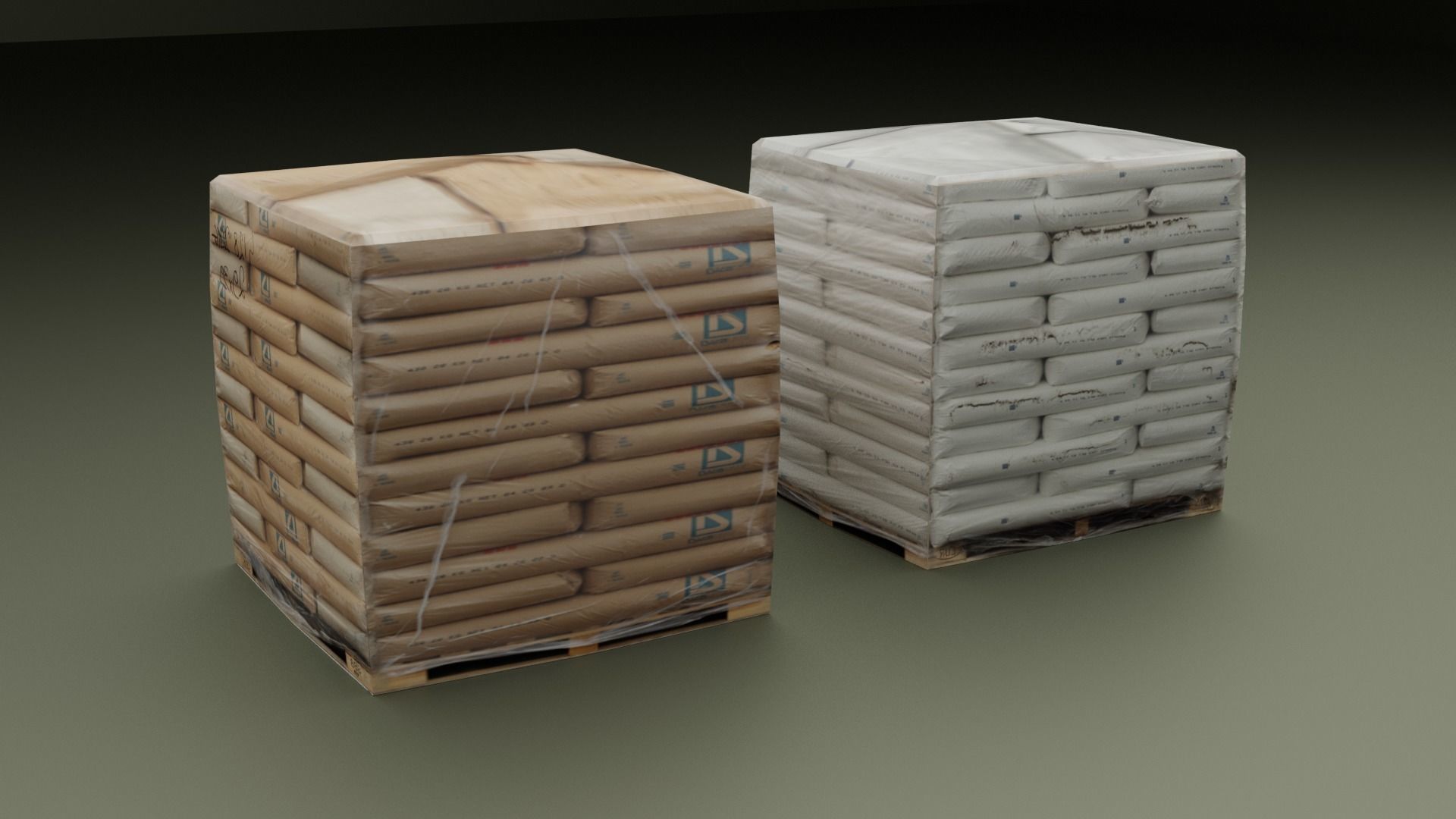Cement Bags On Pallet Low-poly 3D model_4