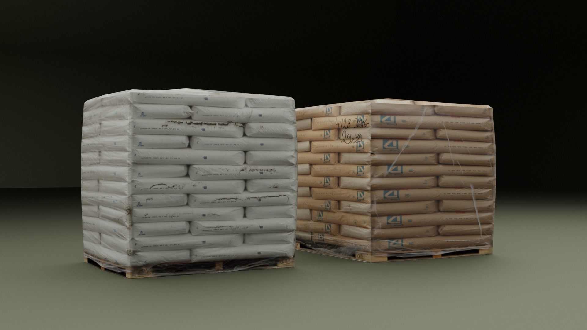 Cement Bags On Pallet Low-poly 3D model_2