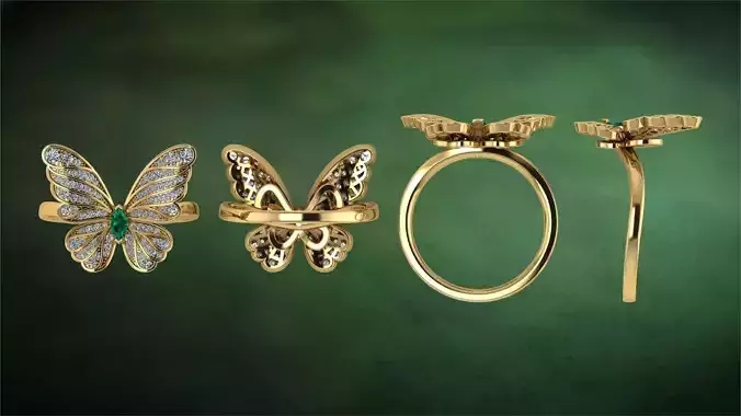 butterfly ring Diamond and  Enamel
