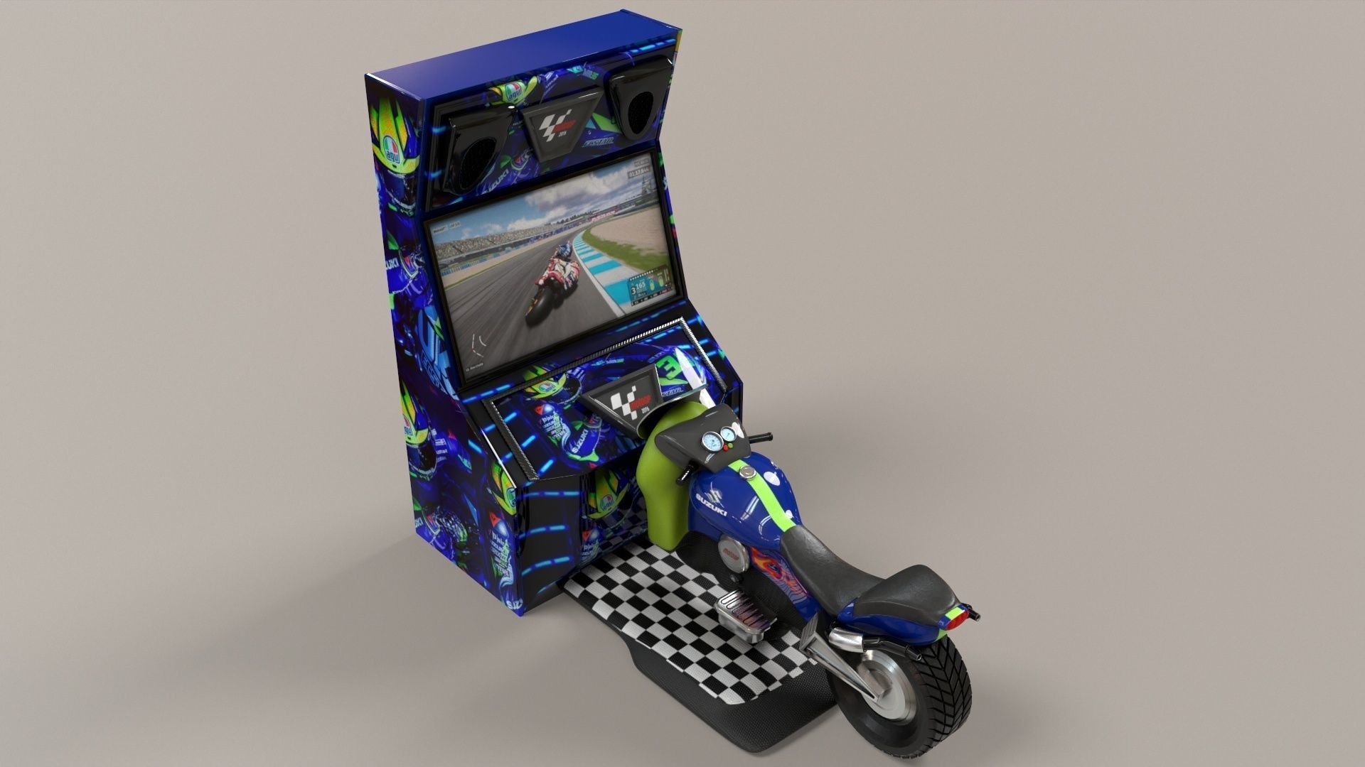 Arcade Coin Operated Bike Game Low-poly 3D model_3