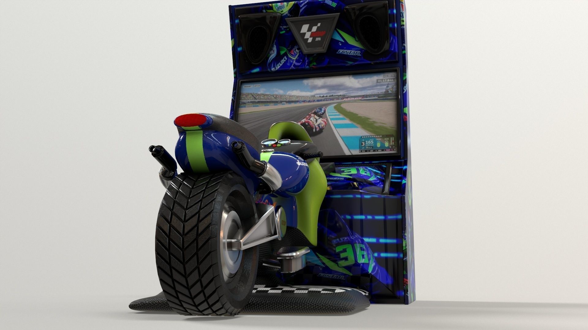 Arcade Coin Operated Bike Game Low-poly 3D model_10