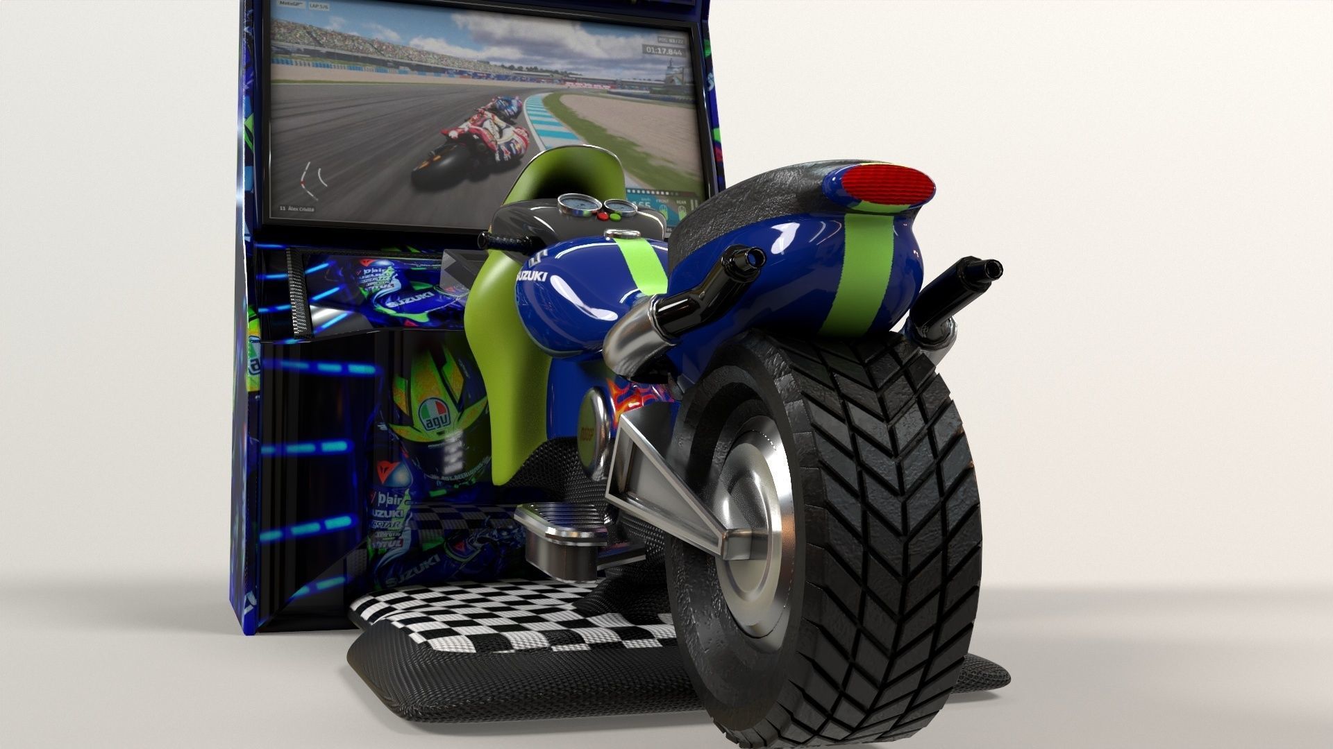 Arcade Coin Operated Bike Game Low-poly 3D model_11