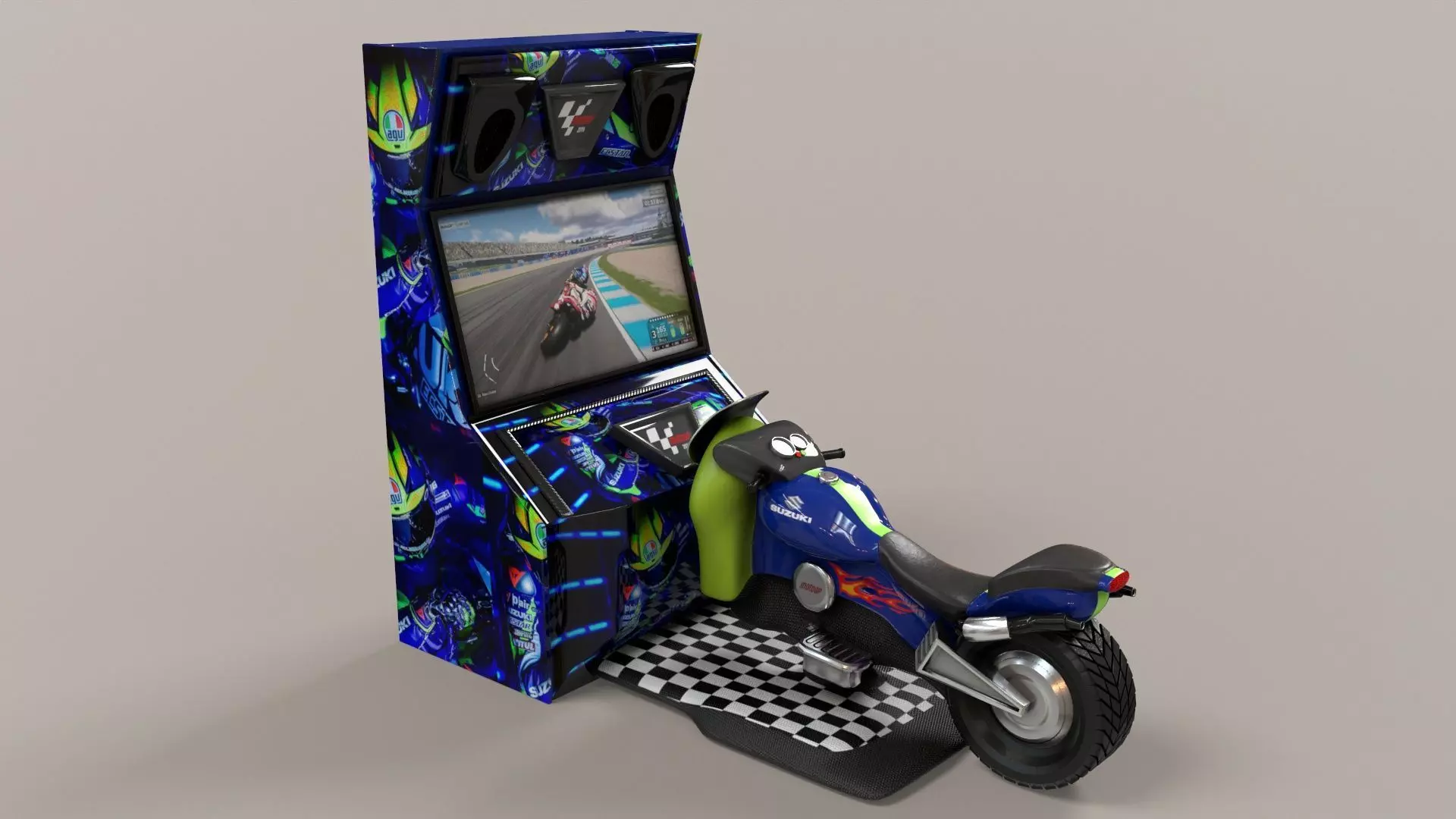 Arcade Coin Operated Bike Game Low-poly 3D model_0