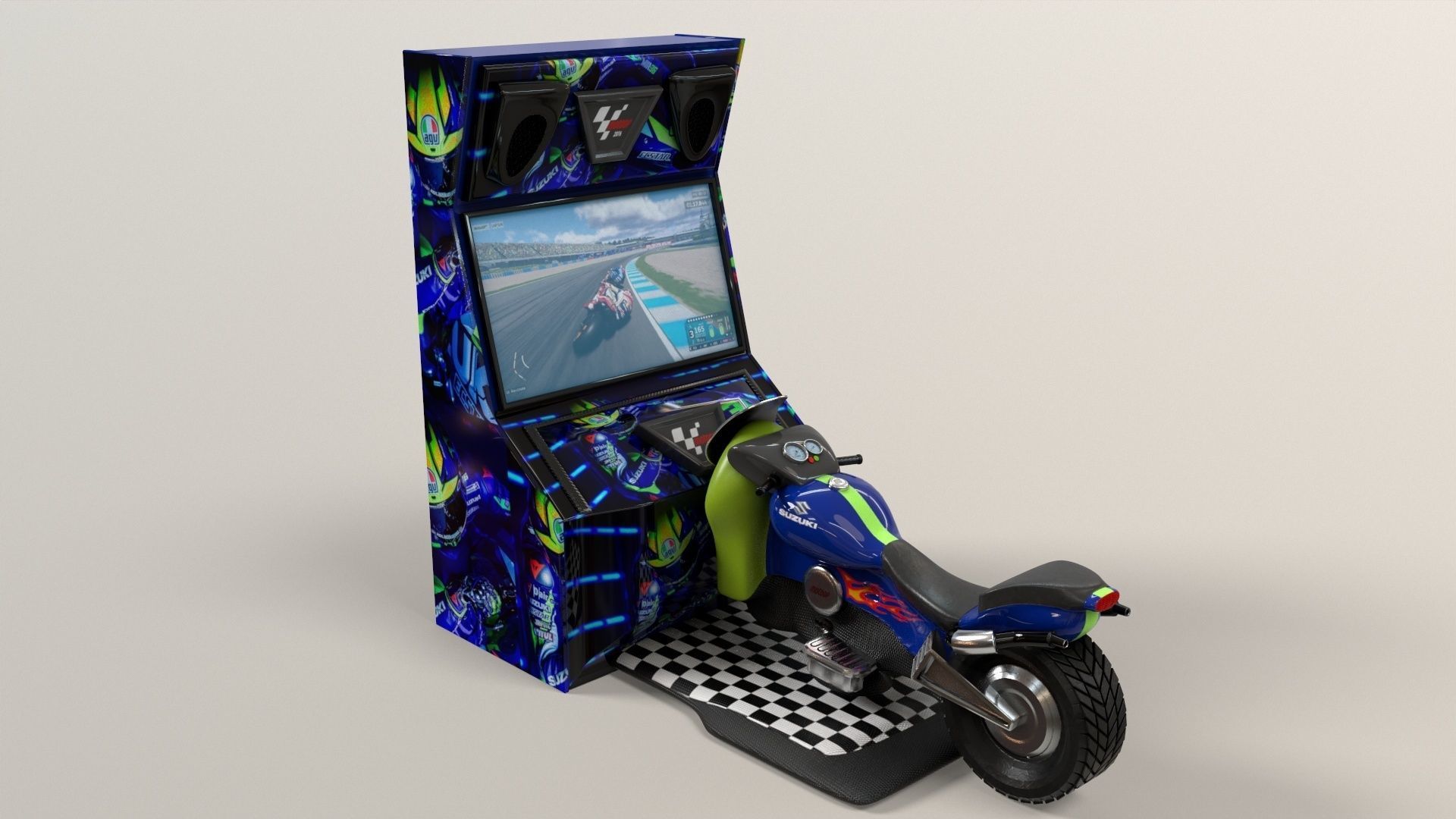Arcade Coin Operated Bike Game Low-poly 3D model_16