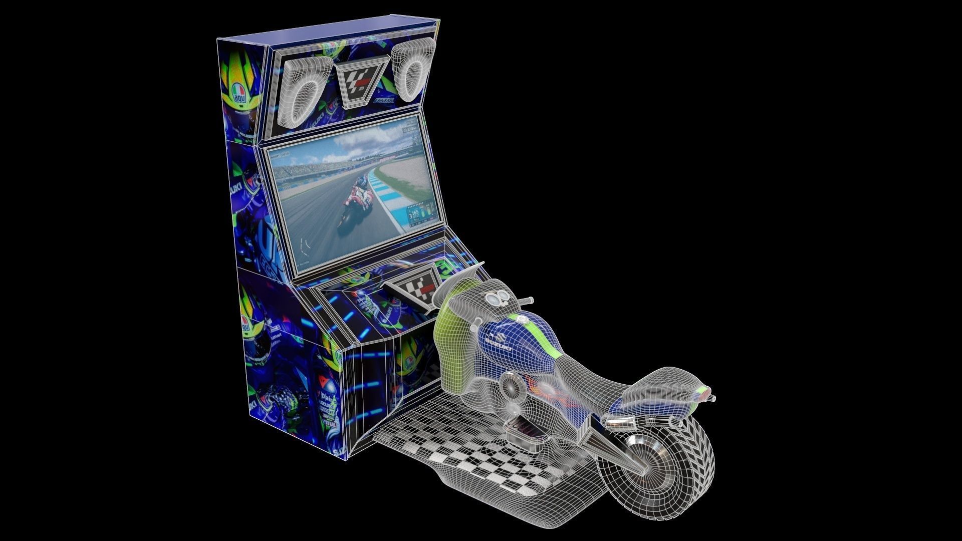 Arcade Coin Operated Bike Game Low-poly 3D model_21