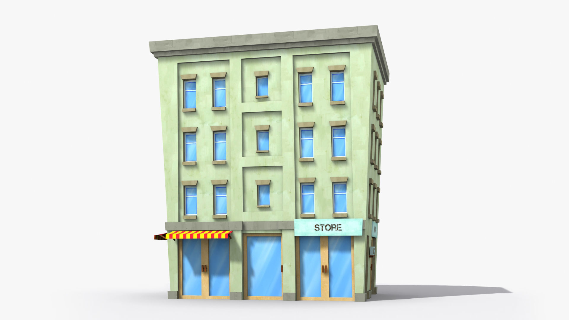 Cartoon Building x2 Low-poly 3D model_1