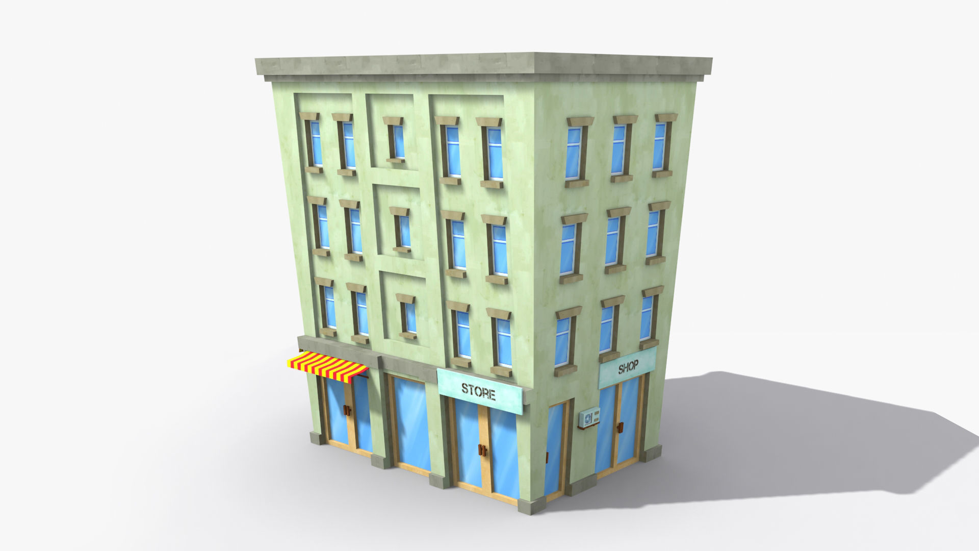 Cartoon Building x2 Low-poly 3D model_4