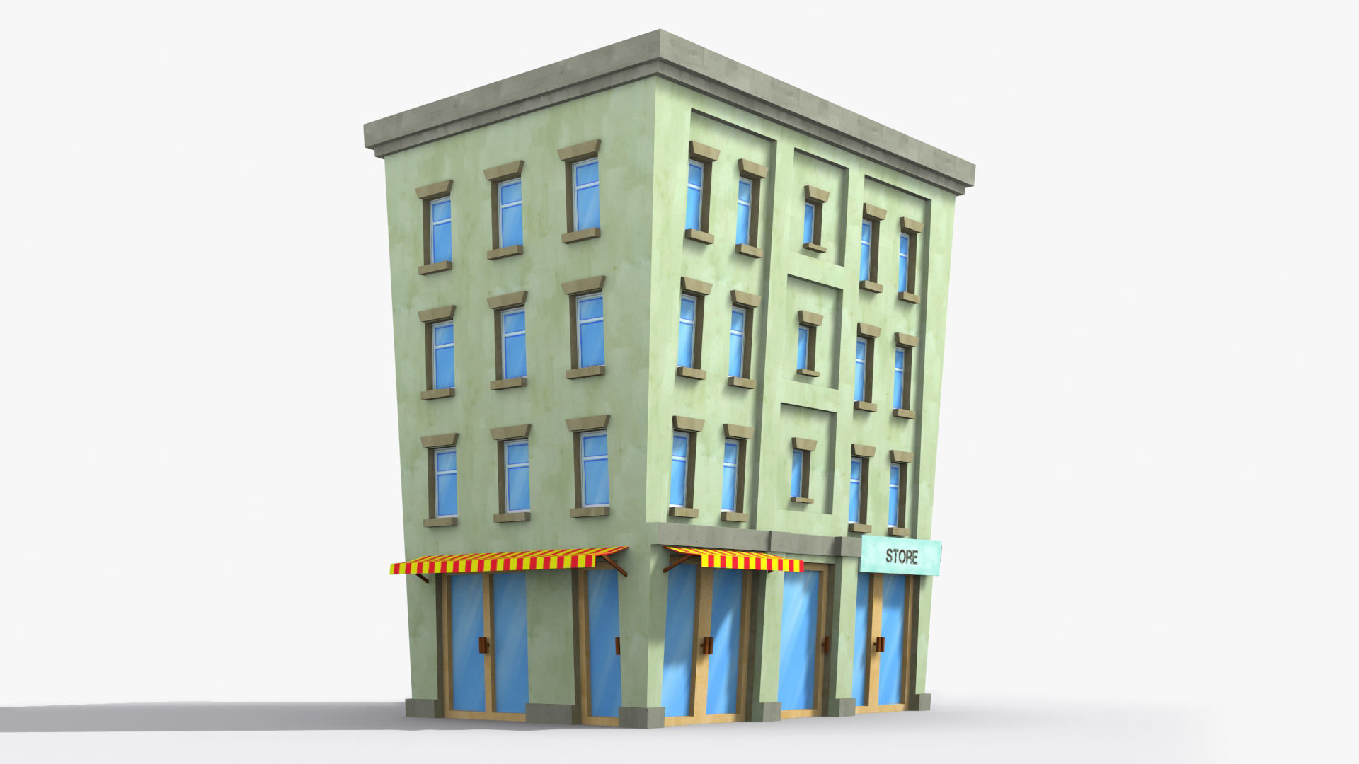 Cartoon Building x2 Low-poly 3D model_2