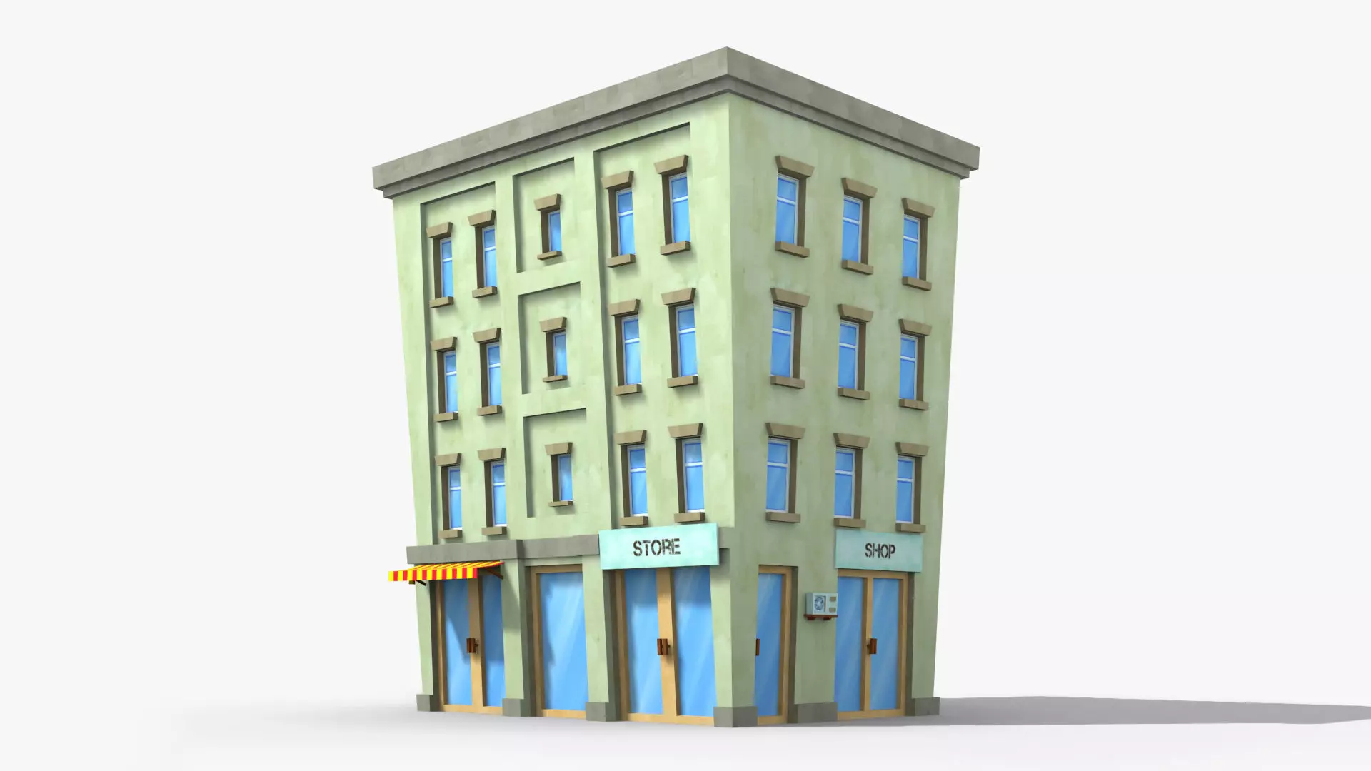 Cartoon Building x2 Low-poly 3D model_0
