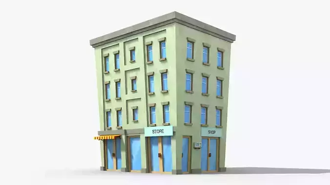 Cartoon Building x2 Low-poly 3D model