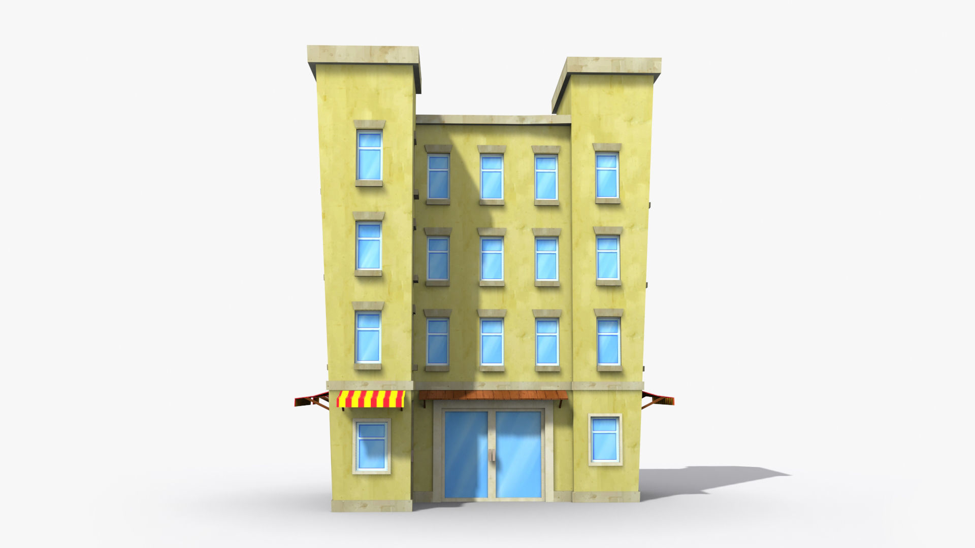 Cartoon Building x5 Low-poly 3D model_1