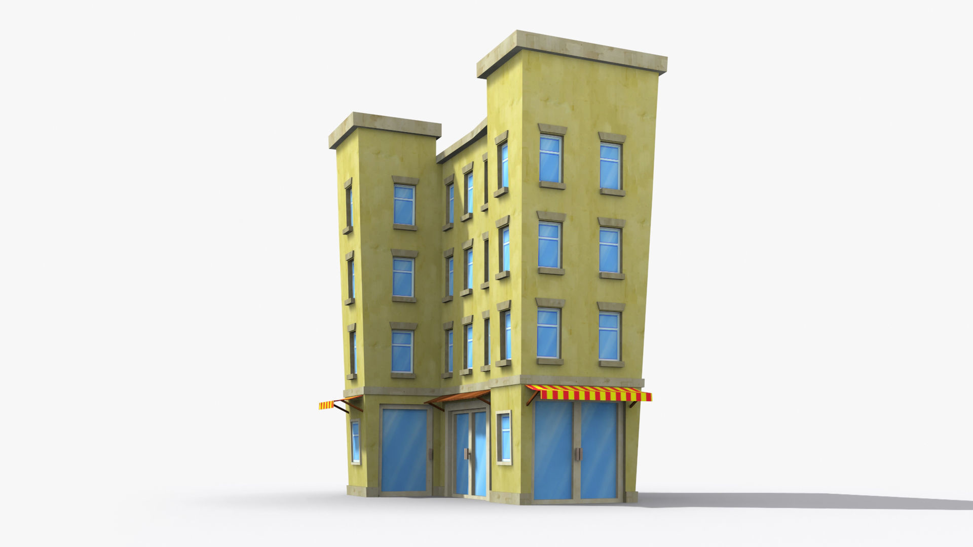 Cartoon Building x5 Low-poly 3D model_3