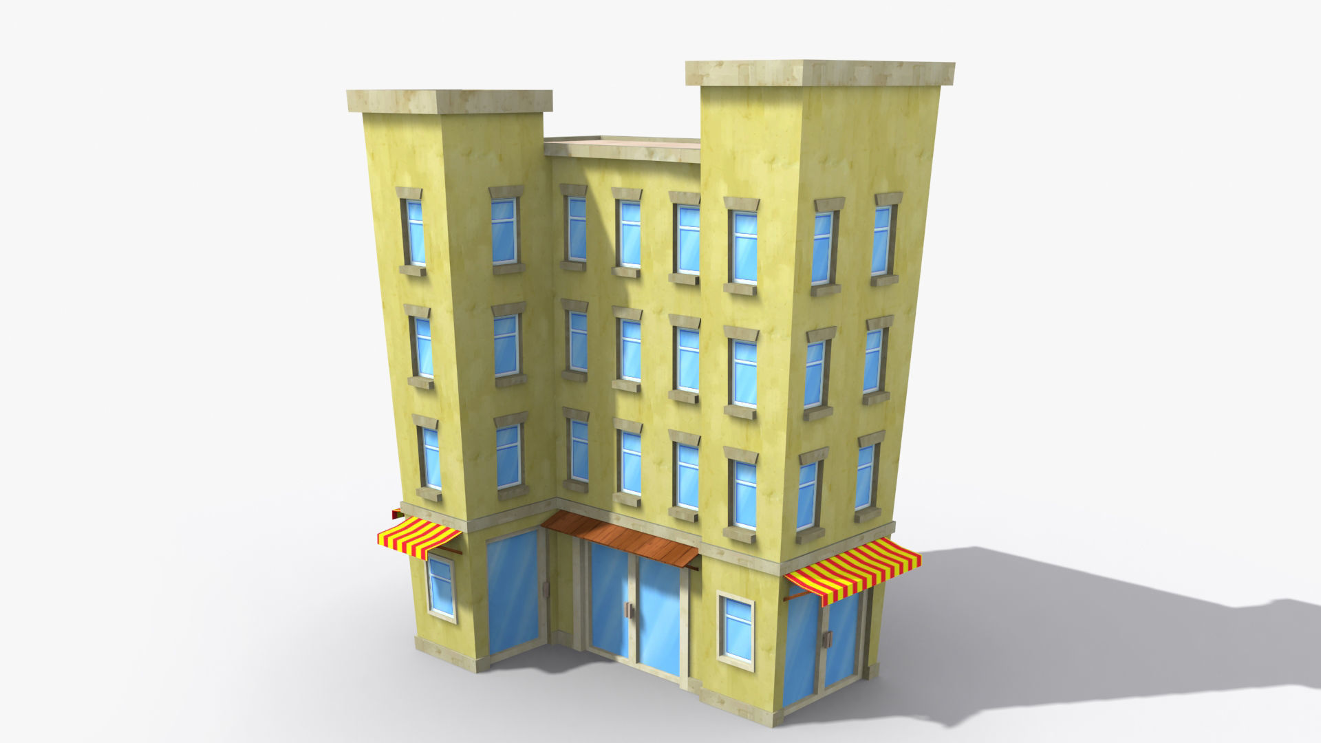 Cartoon Building x5 Low-poly 3D model_4
