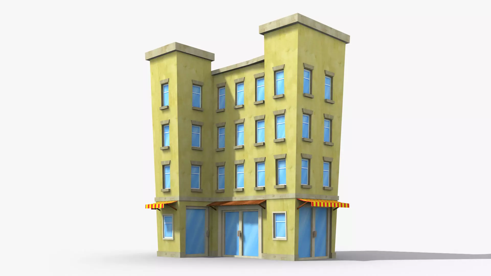 Cartoon Building x5 Low-poly 3D model_0