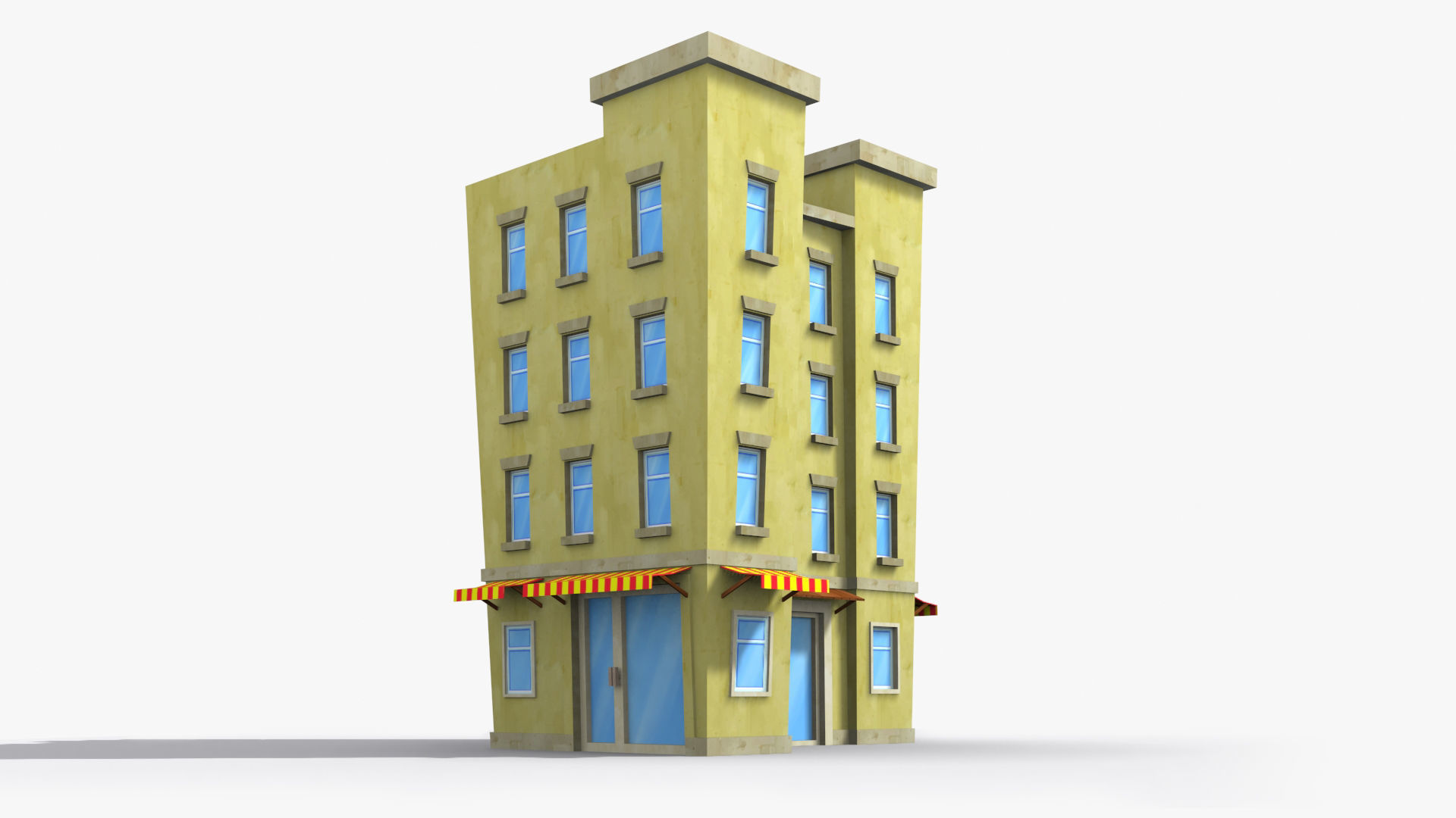 Cartoon Building x5 Low-poly 3D model_2