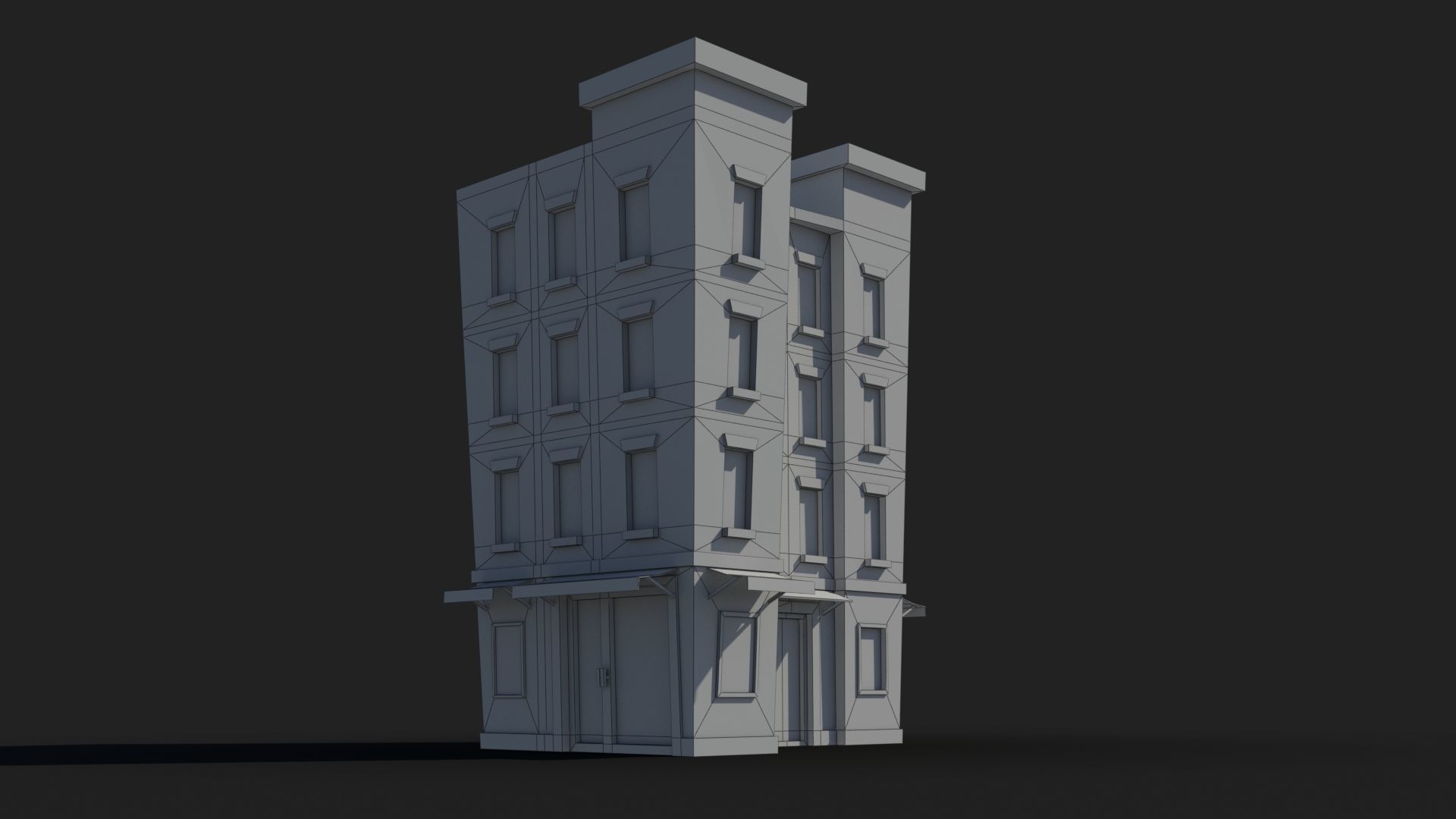 Cartoon Building x5 Low-poly 3D model_7
