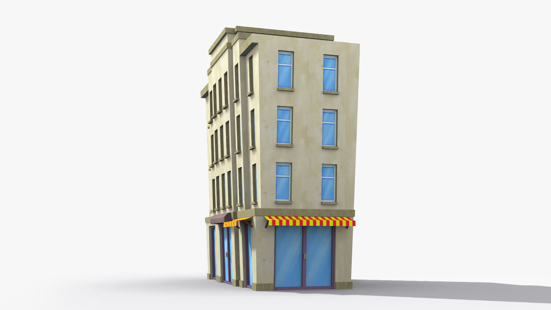 Cartoon Building x6 Low-poly 3D model_4