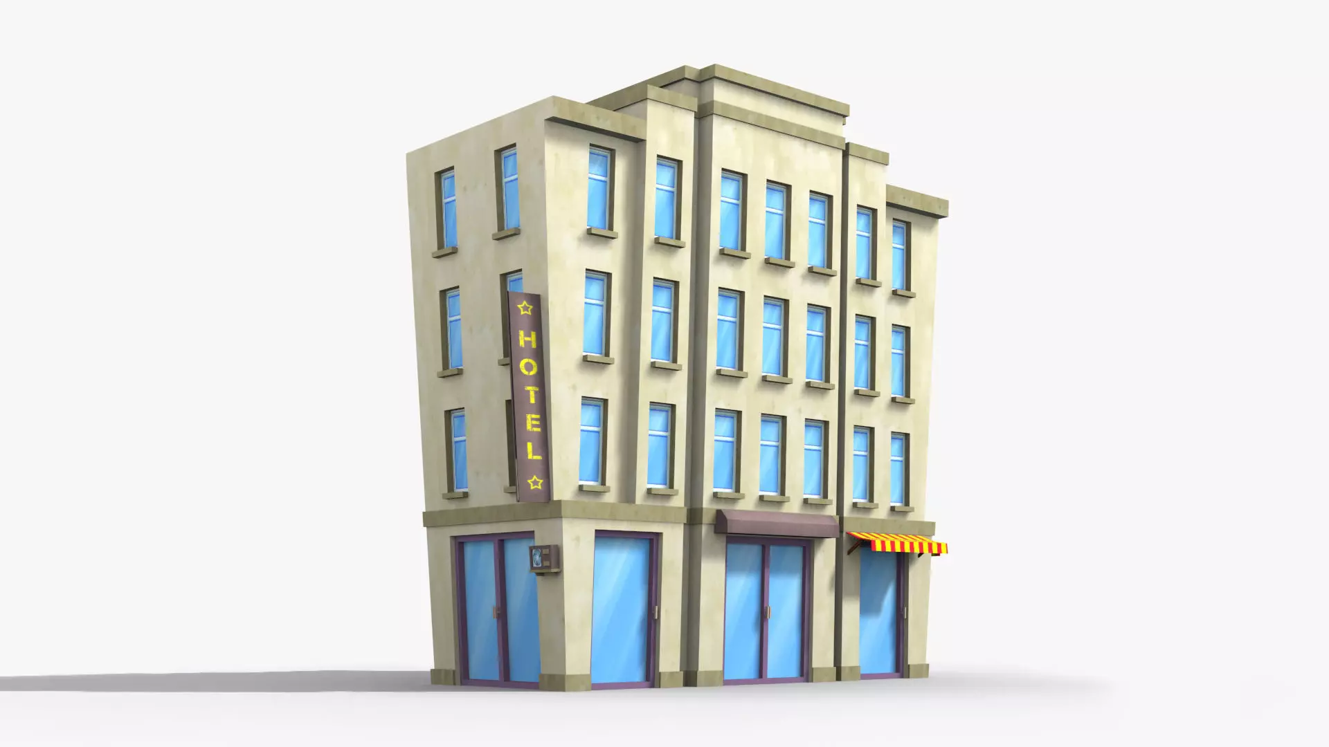 Cartoon Building x6 Low-poly 3D model_0