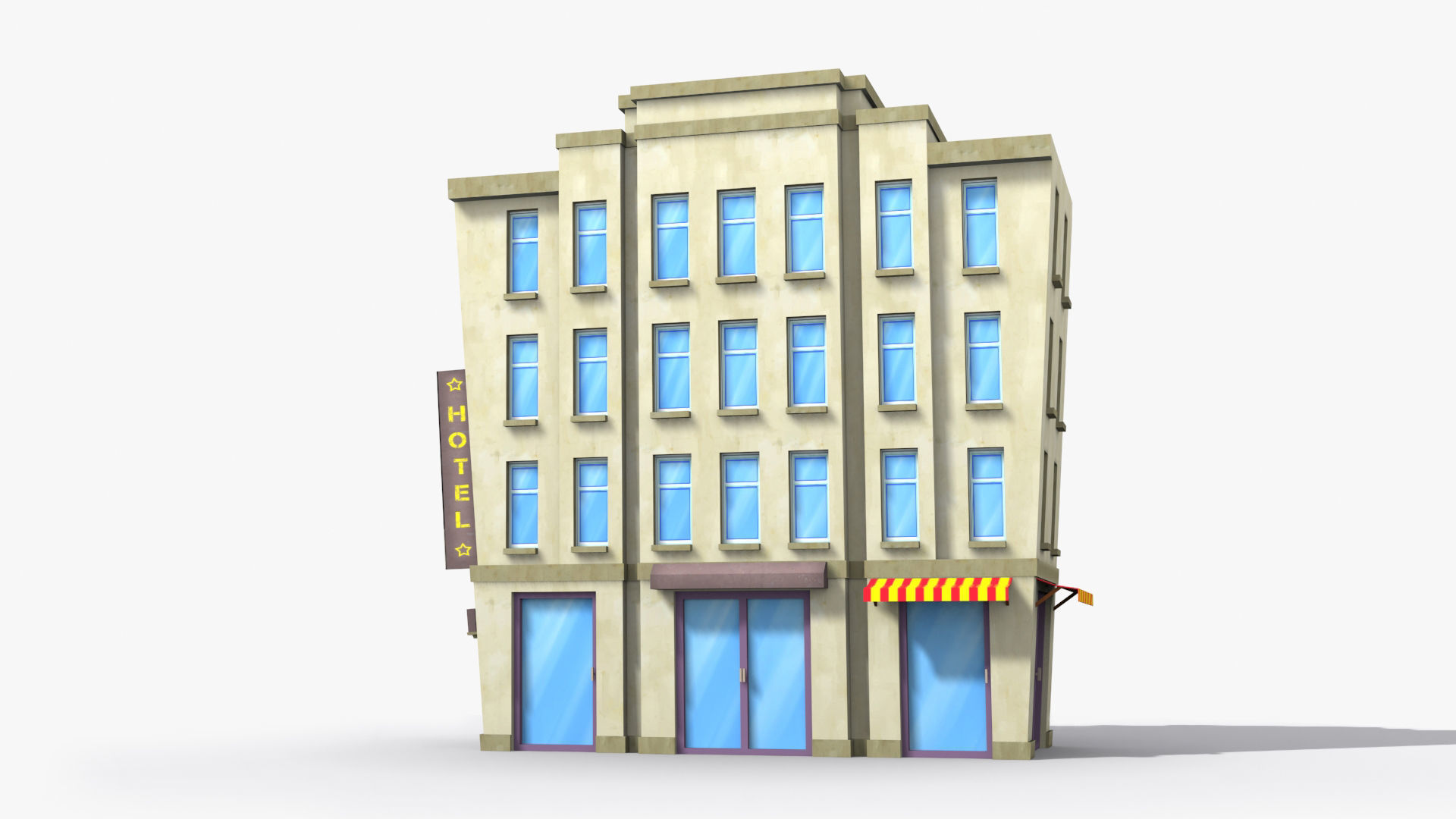 Cartoon Building x6 Low-poly 3D model_1