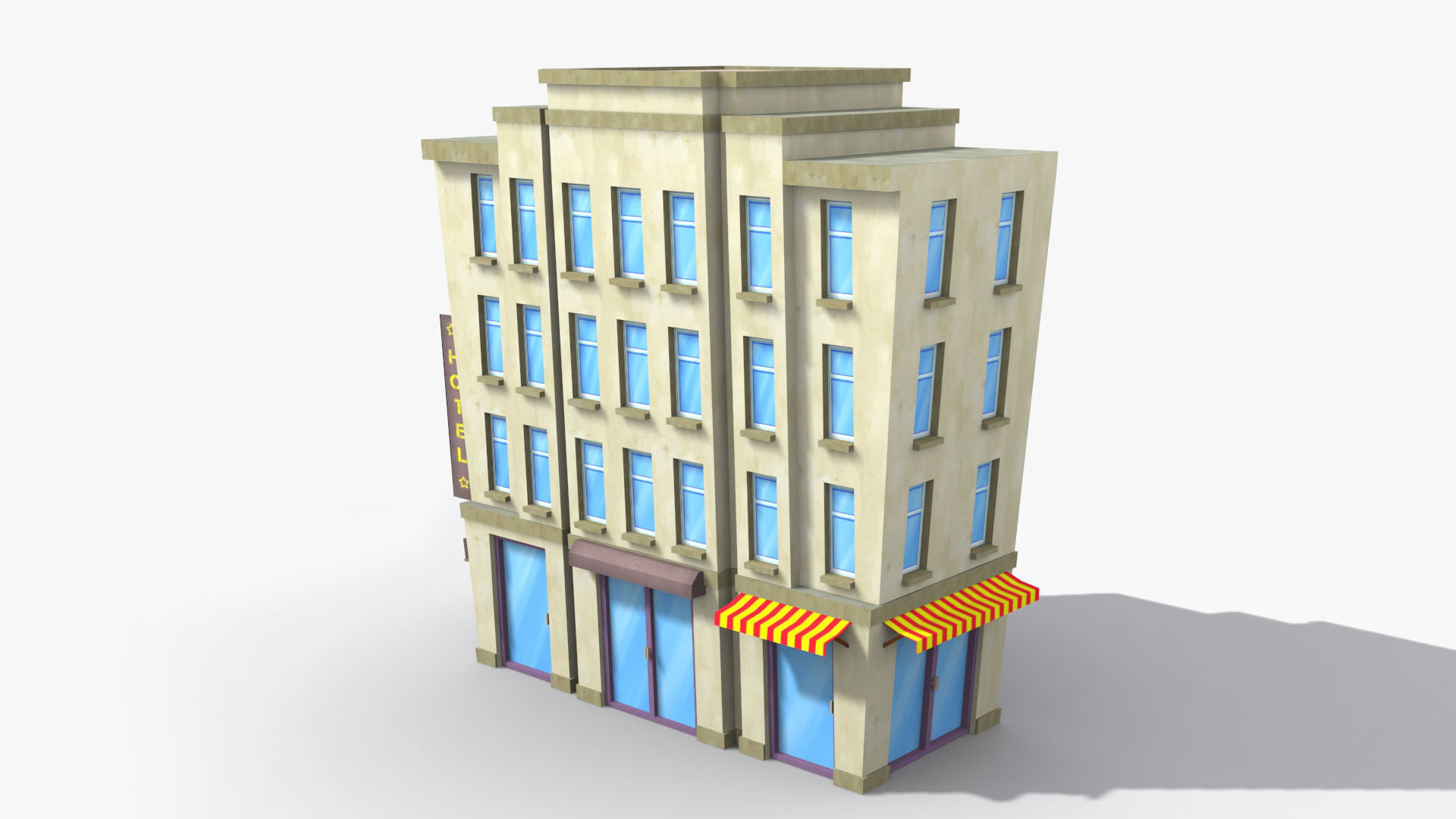 Cartoon Building x6 Low-poly 3D model_3