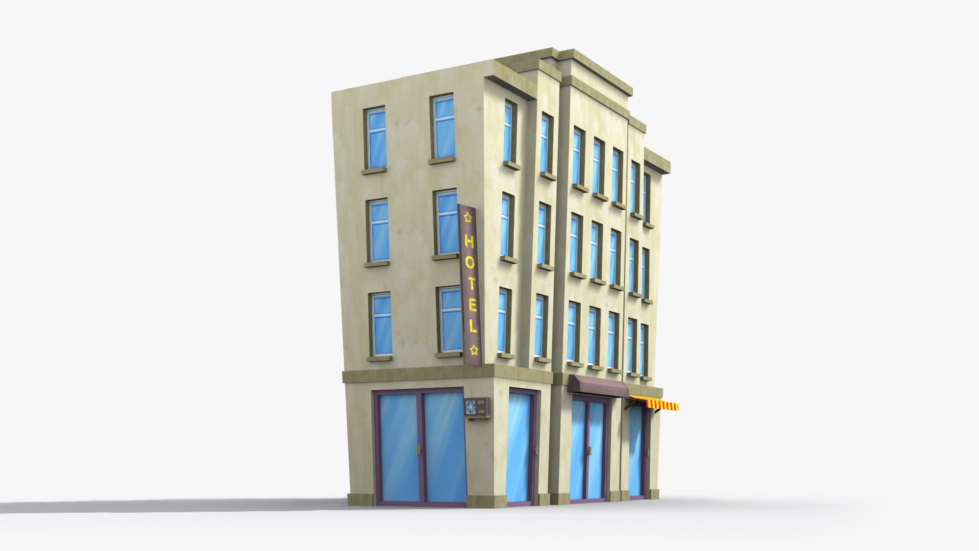 Cartoon Building x6 Low-poly 3D model_2