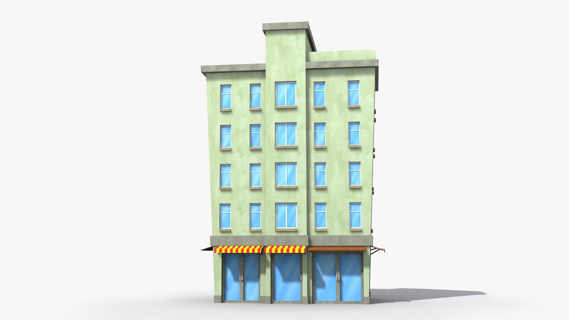 Cartoon Building x7 Low-poly 3D model_1