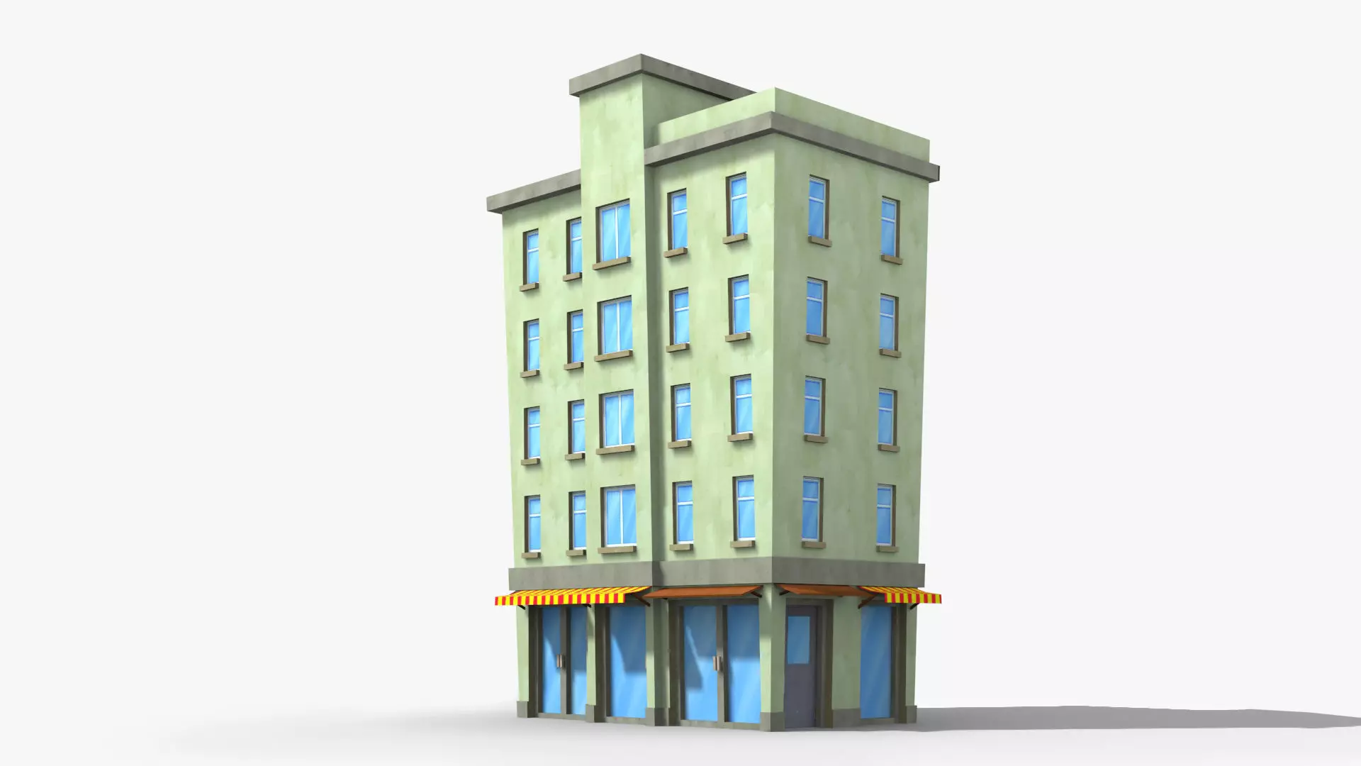Cartoon Building x7 Low-poly 3D model_0
