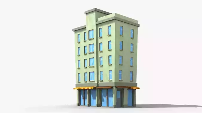 Cartoon Building x7 Low-poly 3D model