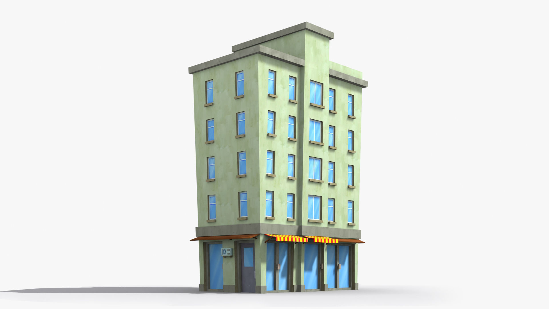 Cartoon Building x7 Low-poly 3D model_2