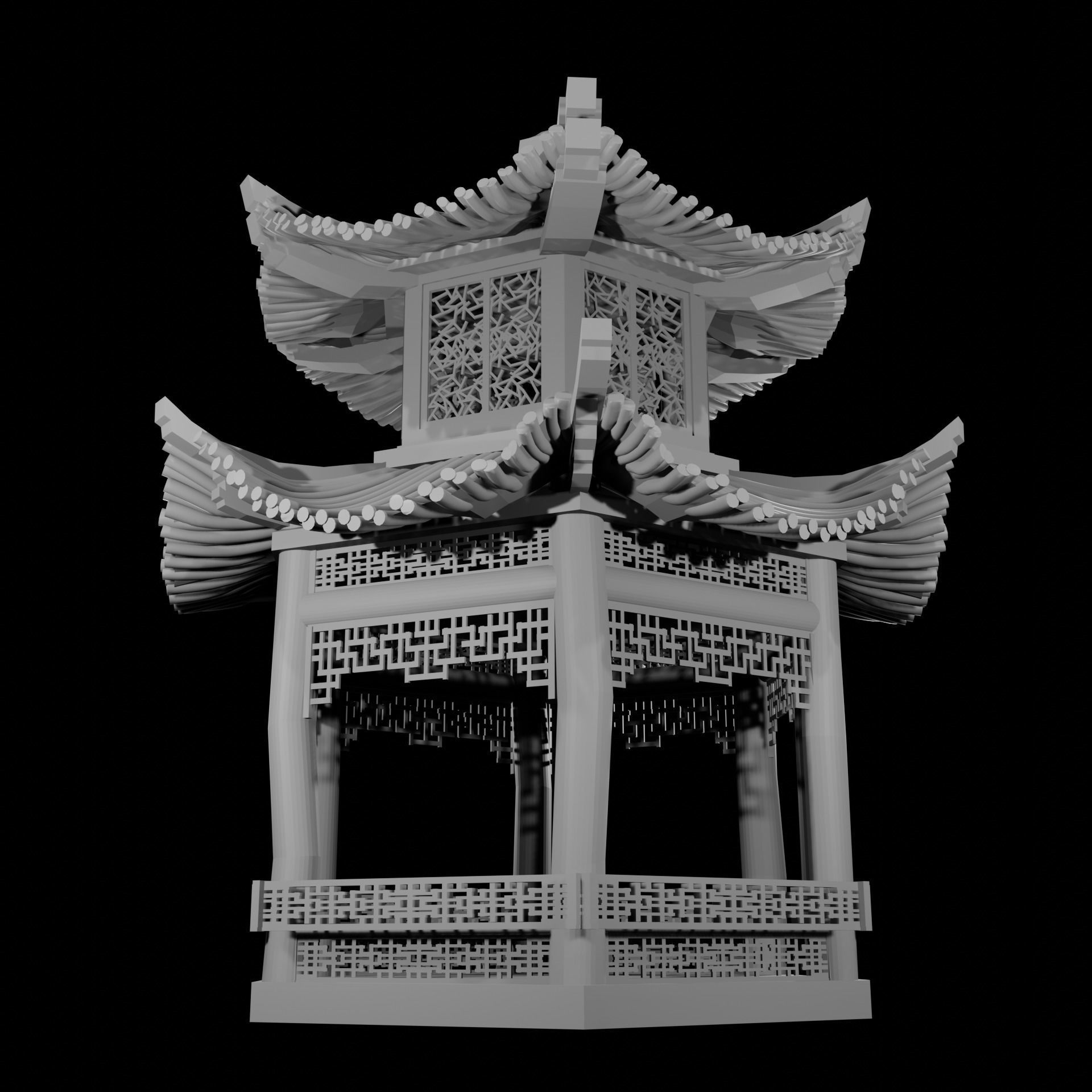 Buddhist Pagoda Japanese Garden Structure with Snow Low-poly 3D model_6