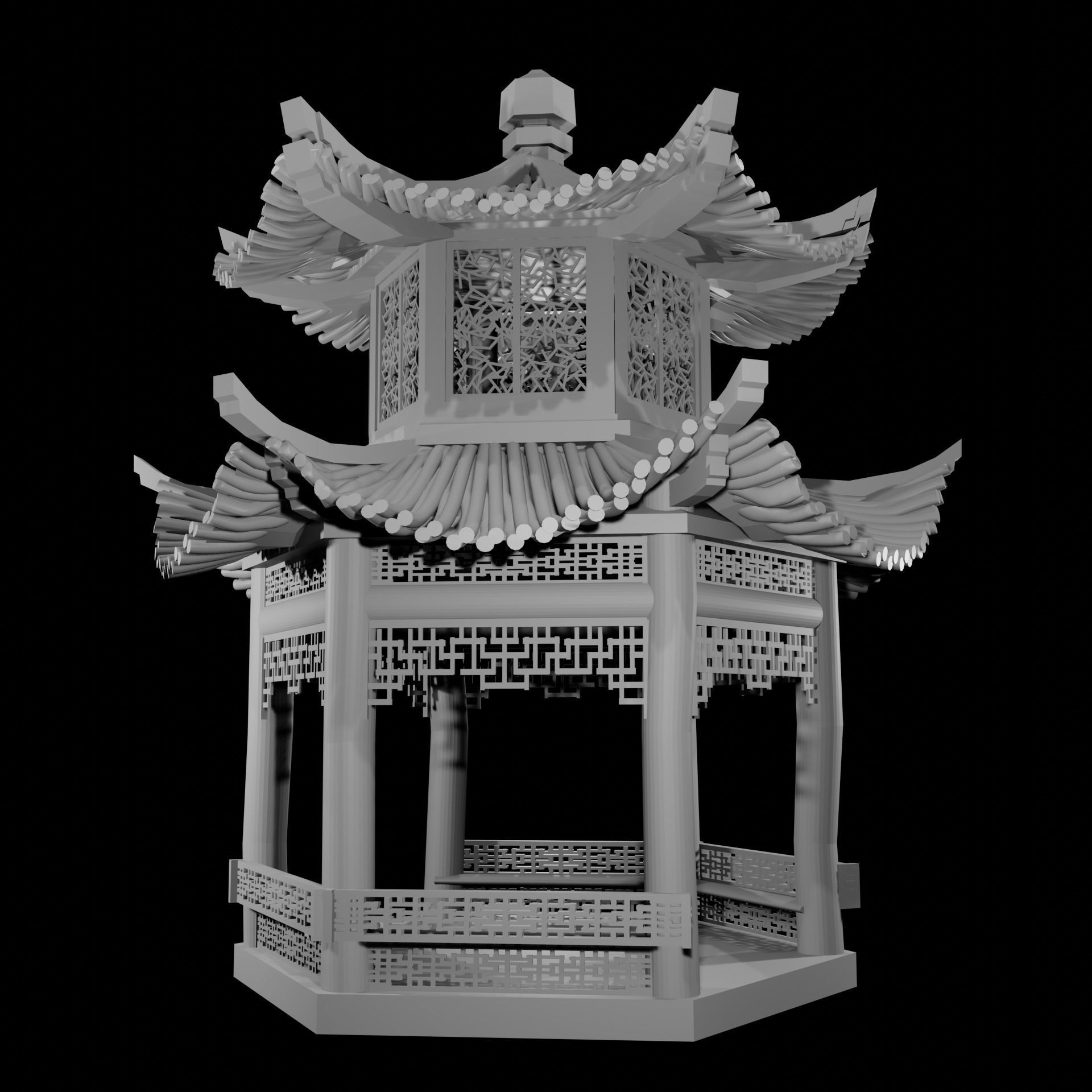 Buddhist Pagoda Japanese Garden Structure with Snow Low-poly 3D model_5
