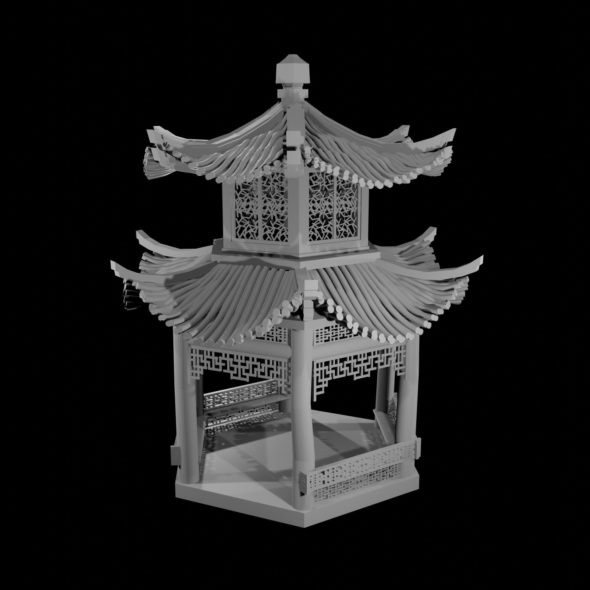 Buddhist Pagoda Japanese Garden Structure with Snow Low-poly 3D model_1