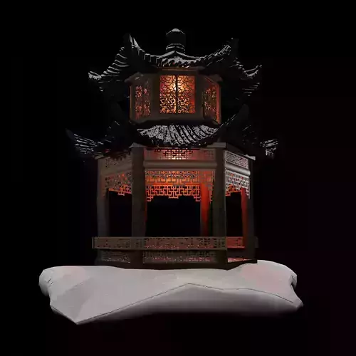 Buddhist Pagoda Japanese Garden Structure with Snow Low-poly 3D model
