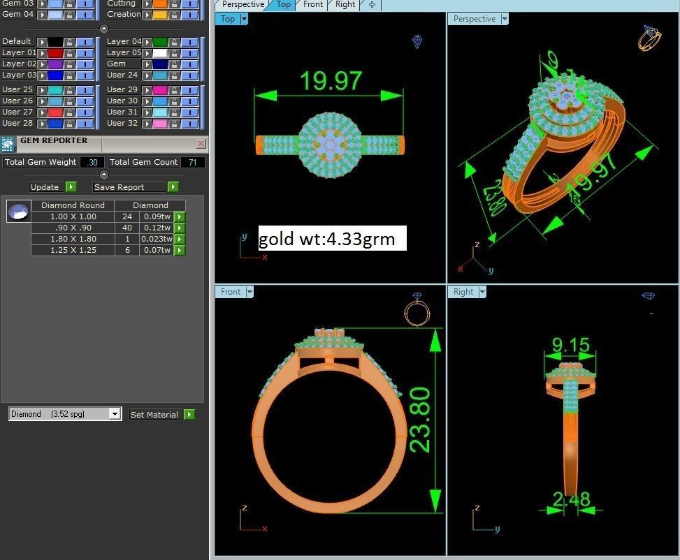 Women Diamond Ring 3dm render details 3D print model_8
