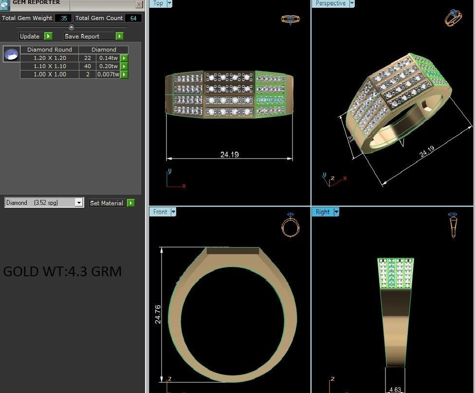 Gents Diamond Ring 3dm render details 3D print model_1