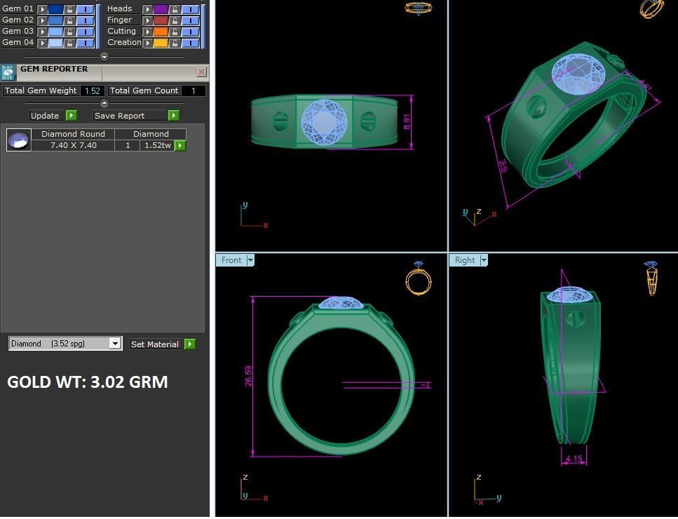 Gents Diamond Ring 3dm render details 3D print model_9