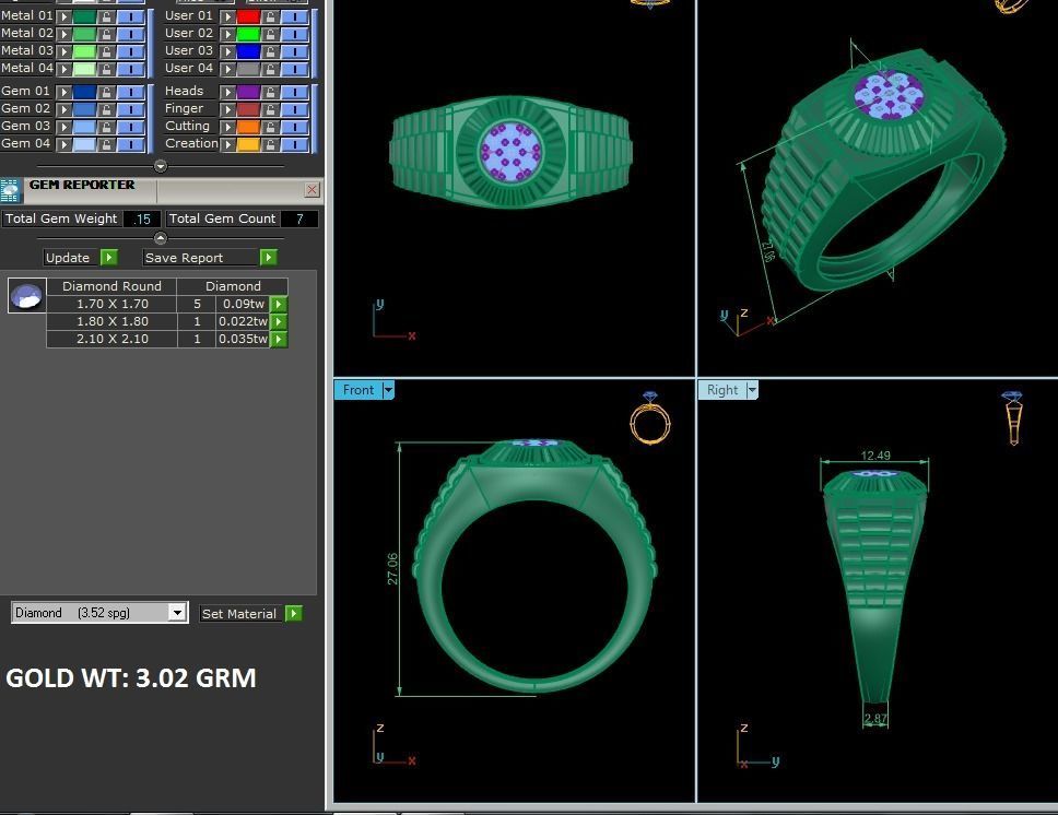 Gents Diamond Ring 3dm render details 3D print model_9