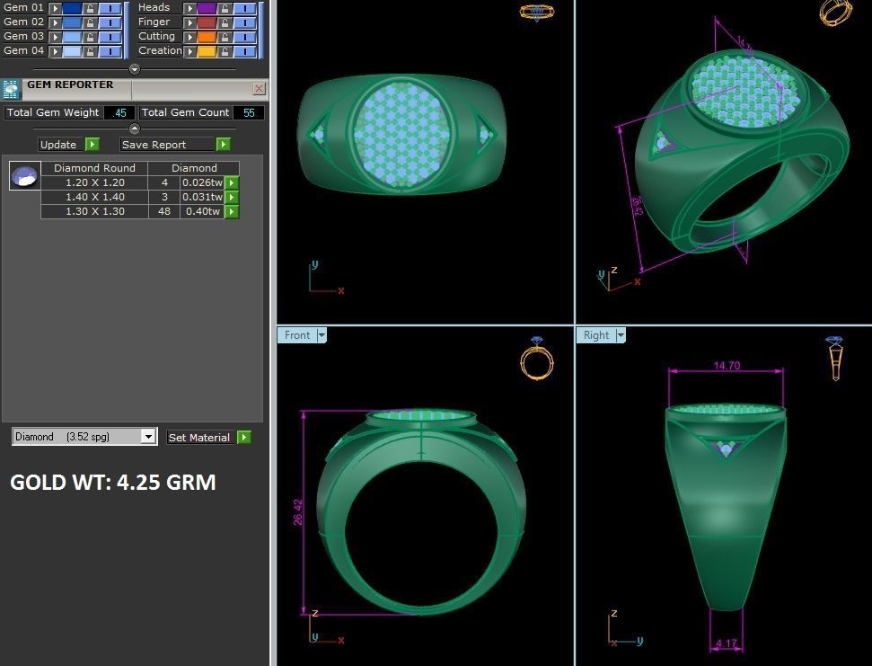 Gents Diamond Ring 3dm render details 3D print model_9