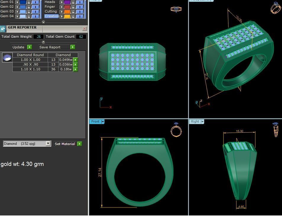 Gents Diamond Ring 3dm render details 3D print model_9