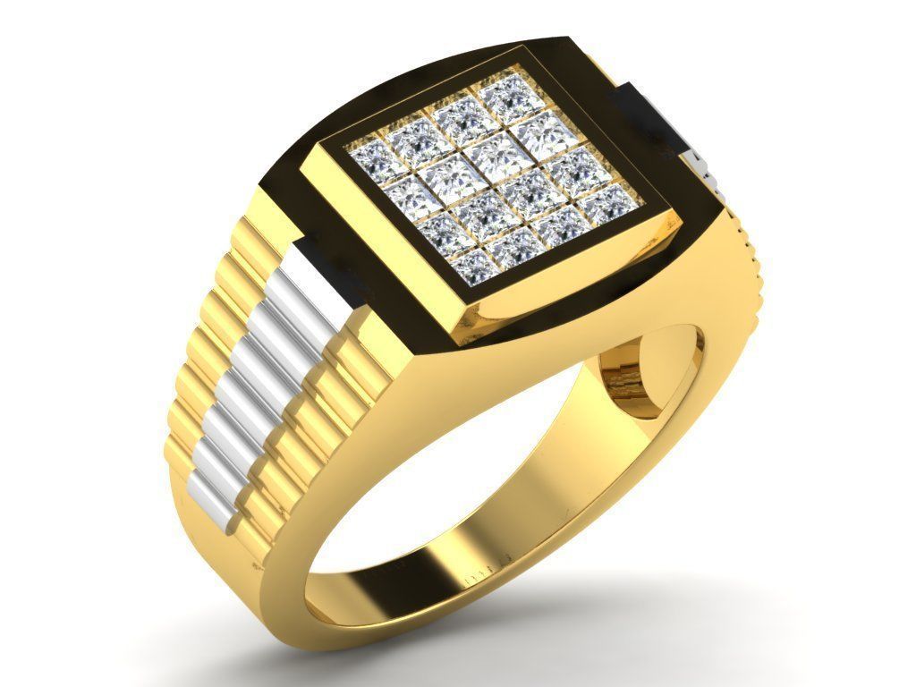 Gents Diamond Ring 3dm render details 3D print model_8