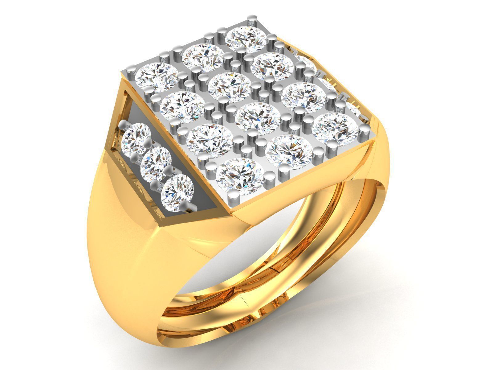 Gents Diamond Ring 3dm render details 3D print model_1
