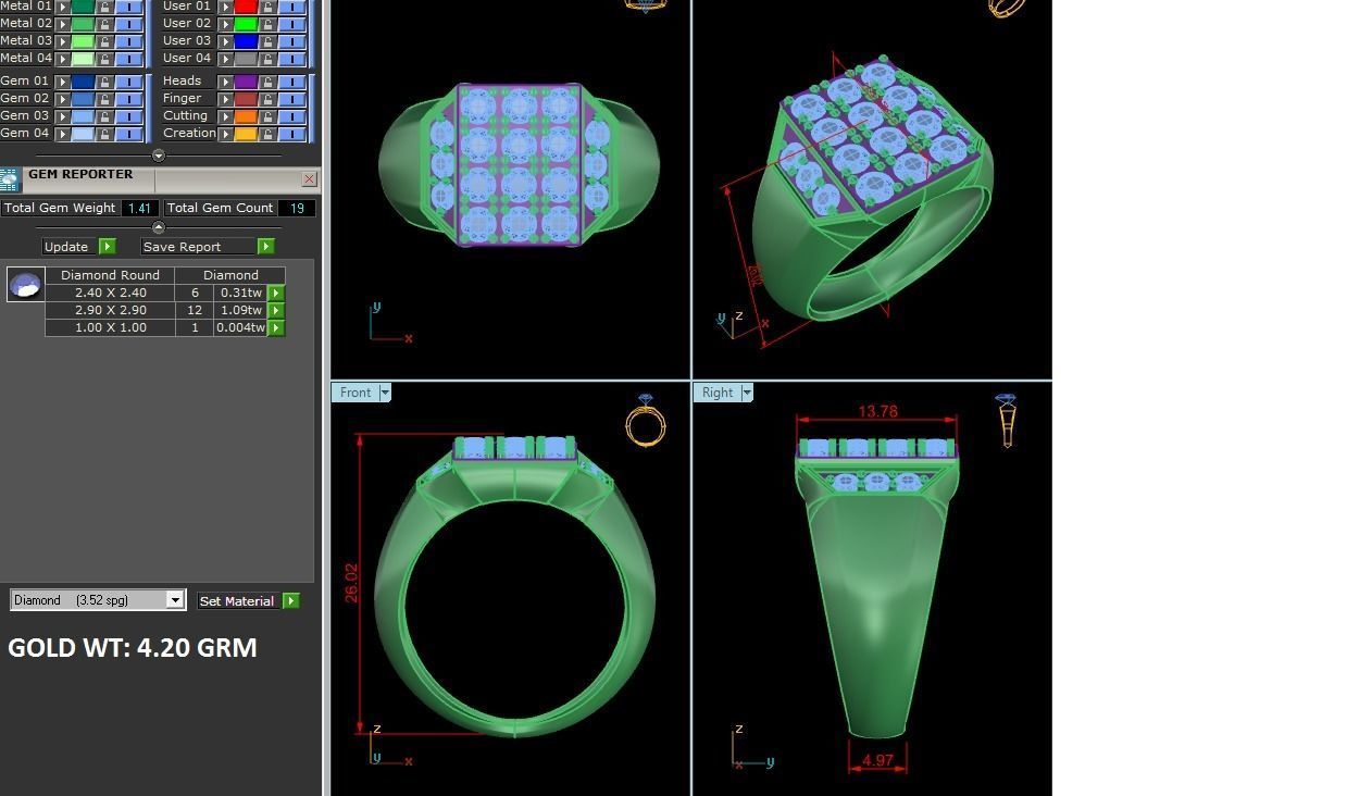 Gents Diamond Ring 3dm render details 3D print model_9