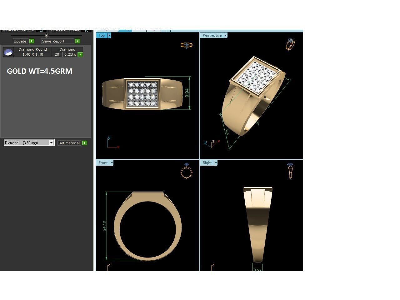 Gents Diamond Ring 3dm render details 3D print model_1